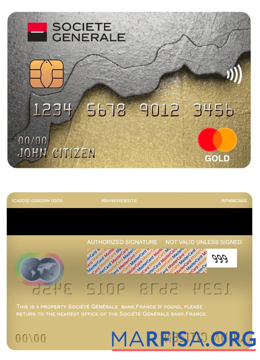 Blank France Société Générale bank mastercard download for verification